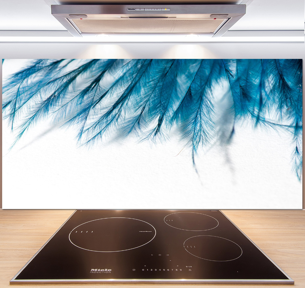 Splashback panel for kitchen Blue feathers