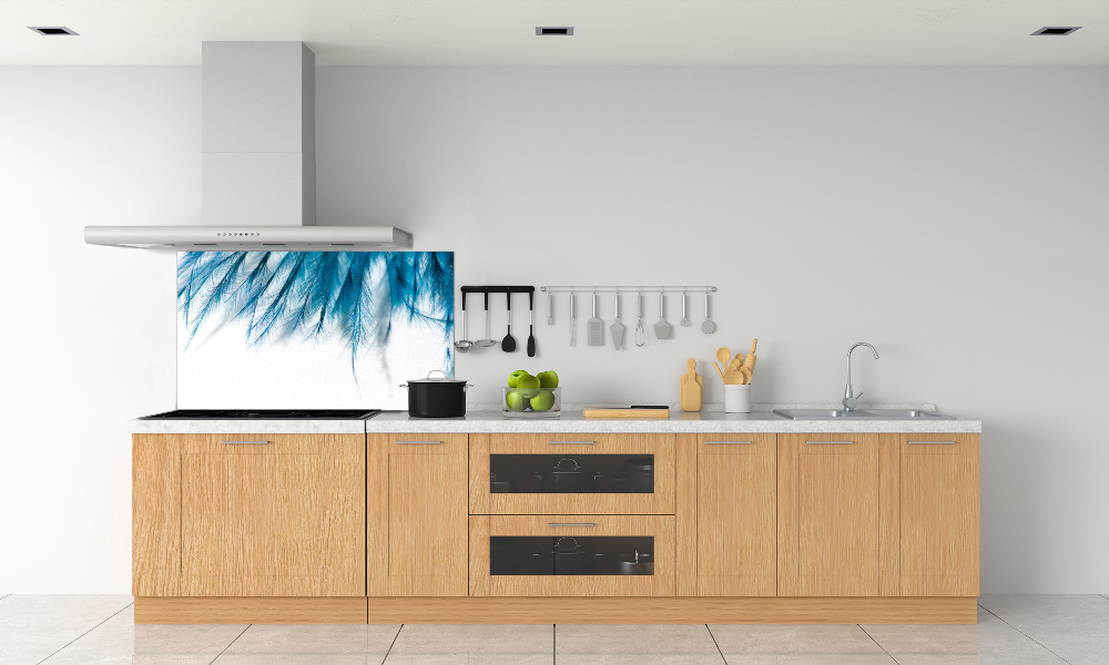 Splashback panel for kitchen Blue feathers