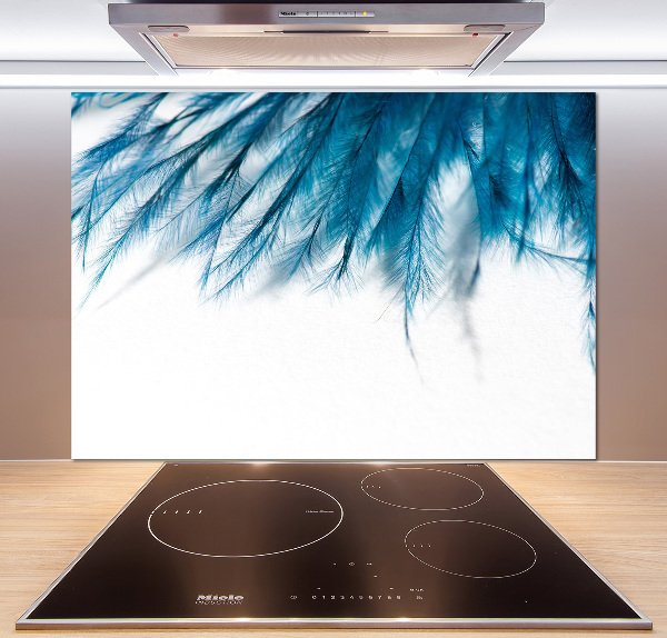 Splashback panel for kitchen Blue feathers