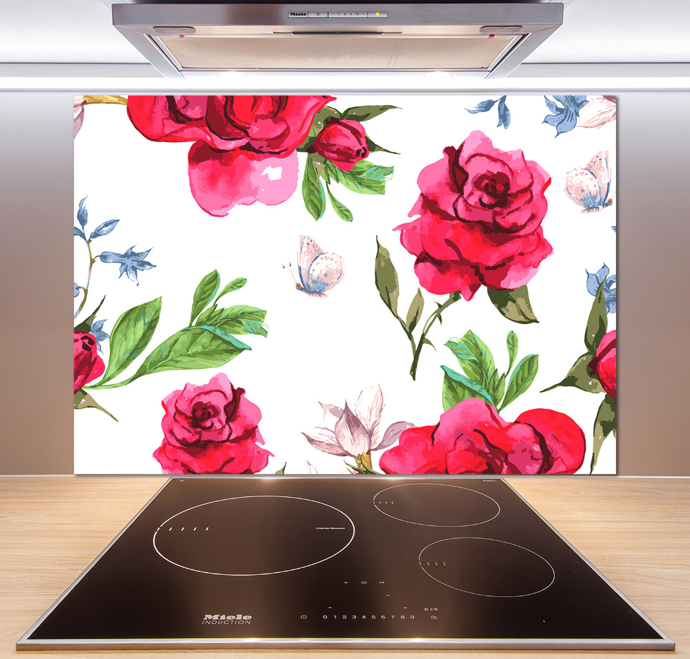 Kitchen splashback Red roses