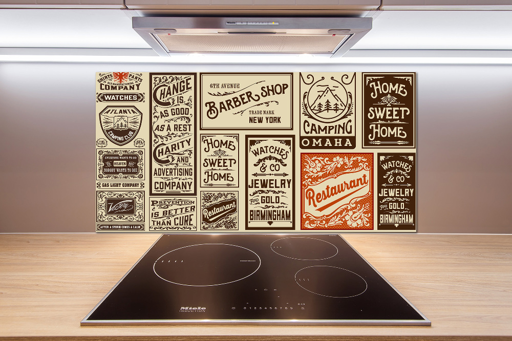 Glass splashback Ads and labels