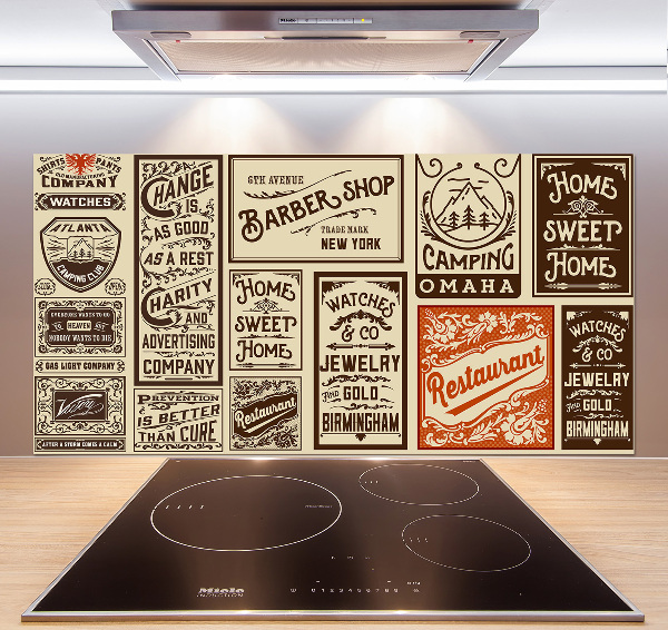 Glass splashback Ads and labels