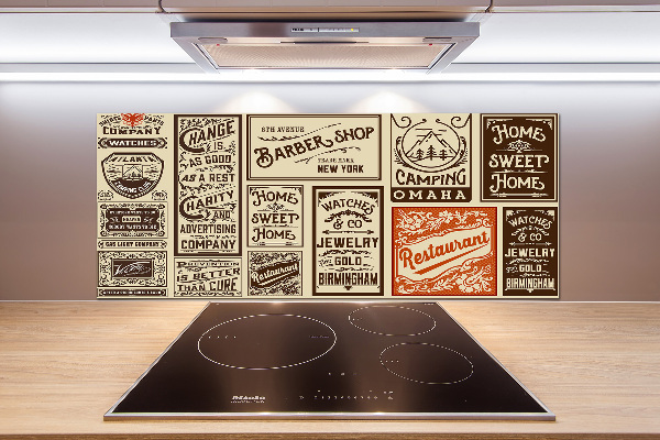 Glass splashback Ads and labels