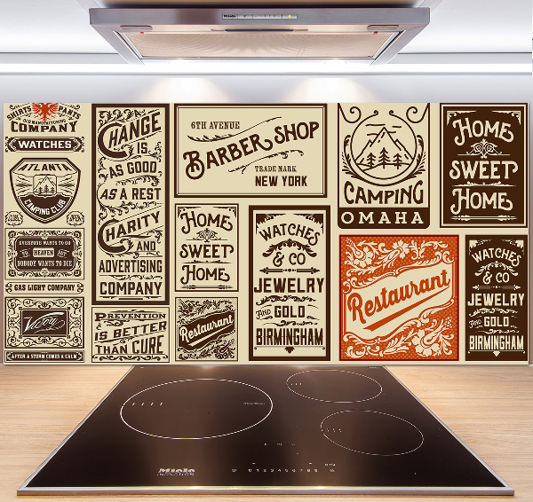 Glass splashback Ads and labels