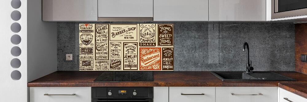 Glass splashback Ads and labels