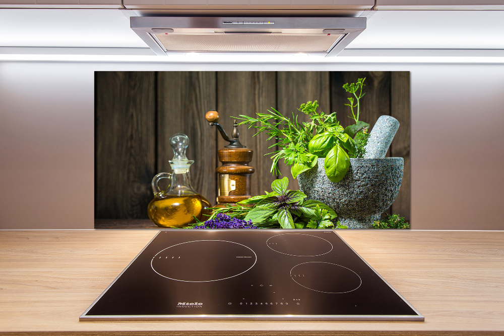 Cooker splashback Herbs in a mortar