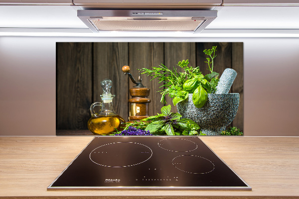 Cooker splashback Herbs in a mortar