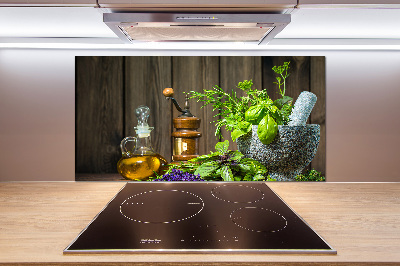 Cooker splashback Herbs in a mortar