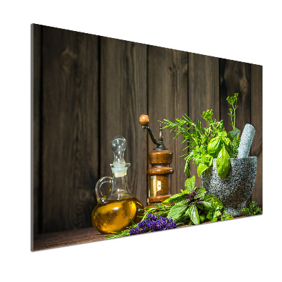 Cooker splashback Herbs in a mortar