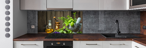 Cooker splashback Herbs in a mortar