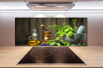 Cooker splashback Herbs in a mortar