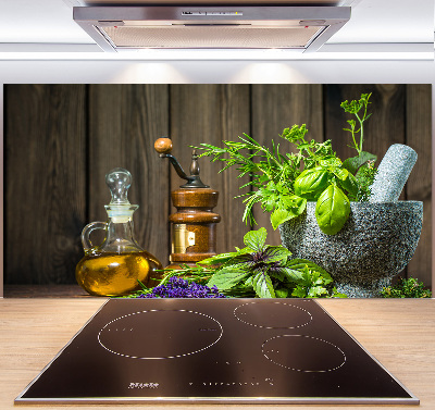 Cooker splashback Herbs in a mortar