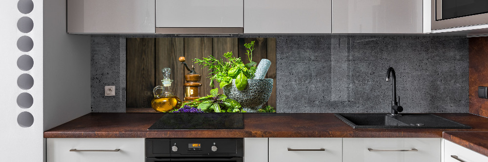 Cooker splashback Herbs in a mortar