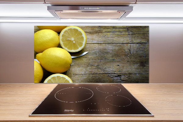 Cooker splashback Lemons on wood