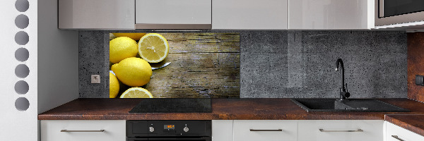 Cooker splashback Lemons on wood