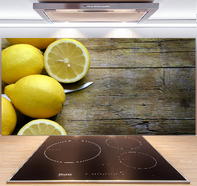 Cooker splashback Lemons on wood