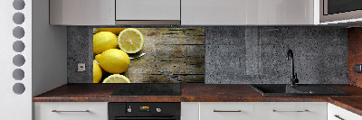 Cooker splashback Lemons on wood