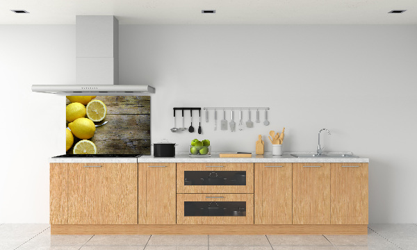 Cooker splashback Lemons on wood