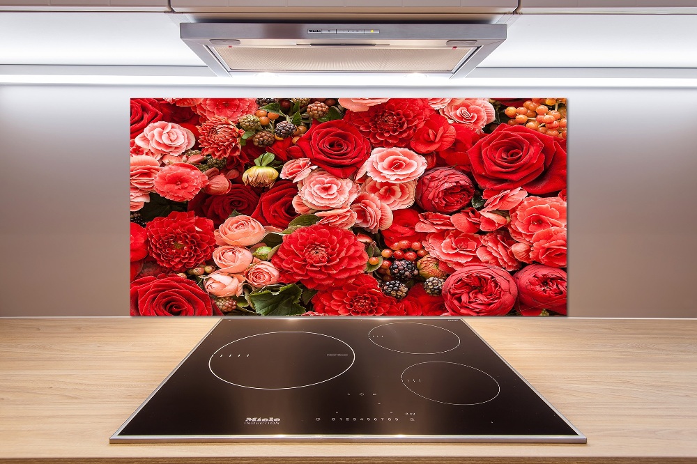 Kitchen splashback Red flowers