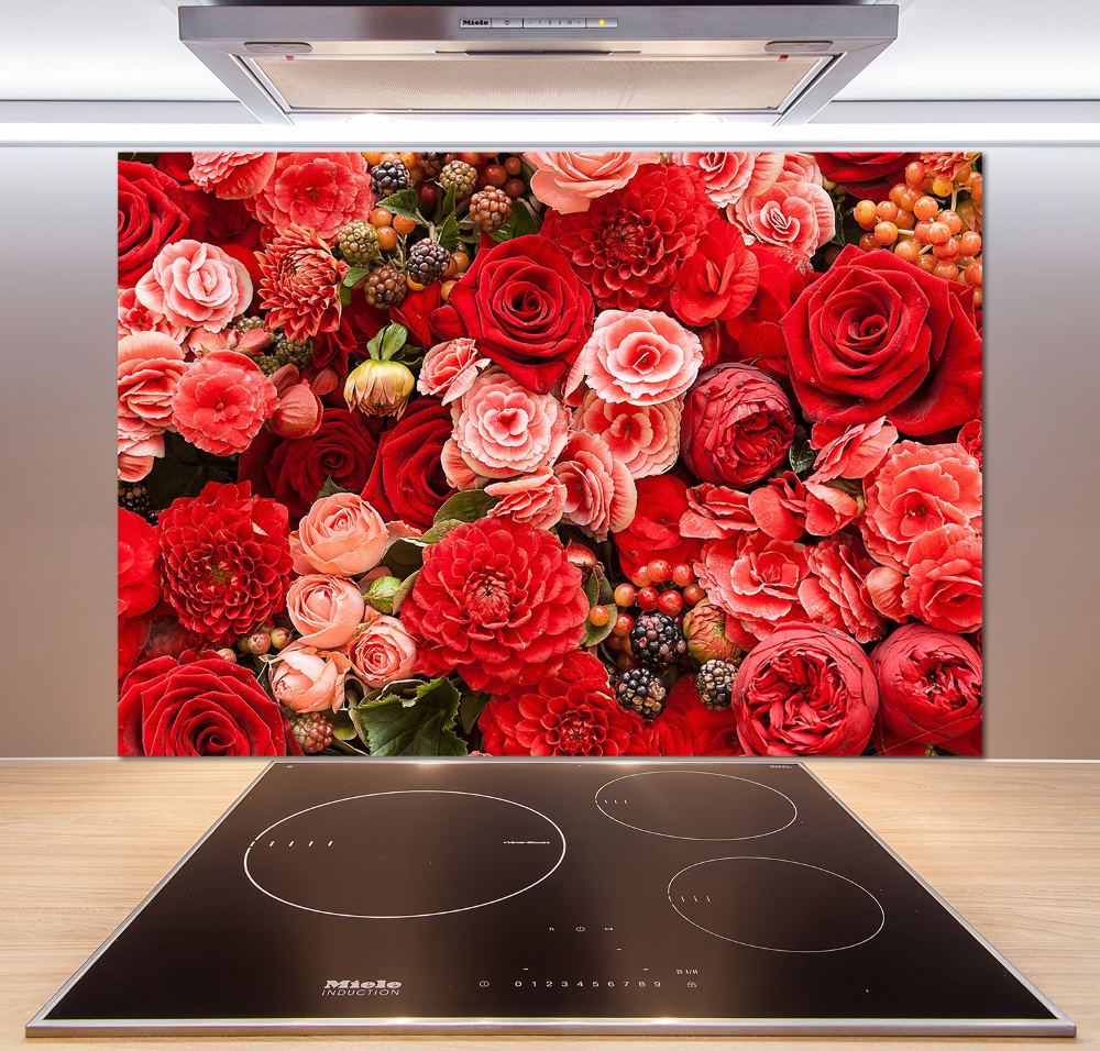 Kitchen splashback Red flowers