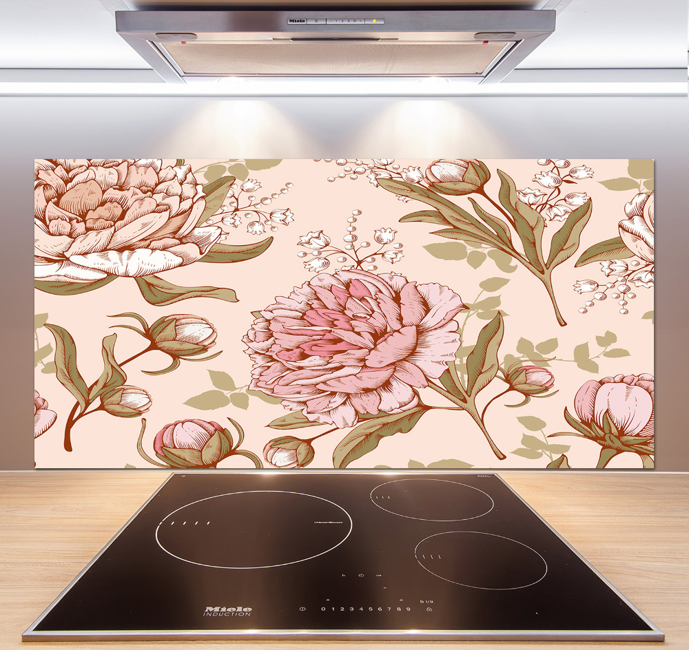 Cooker splashback Peonies