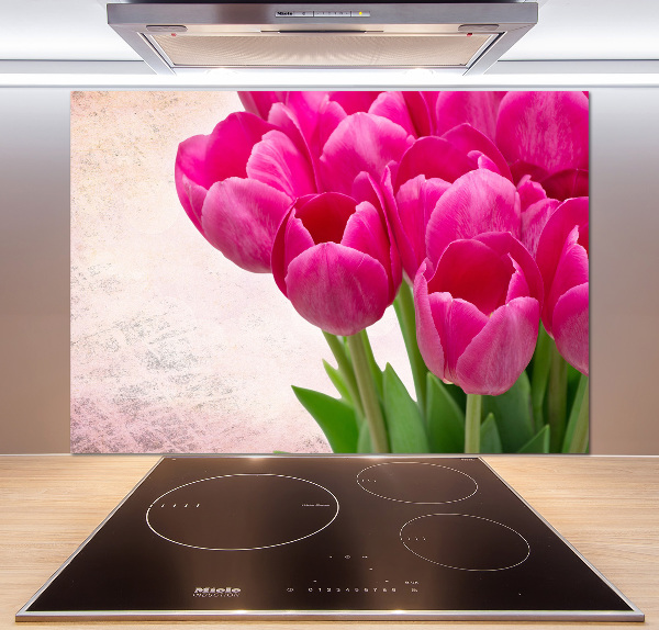 Hob splashback Pink tulips