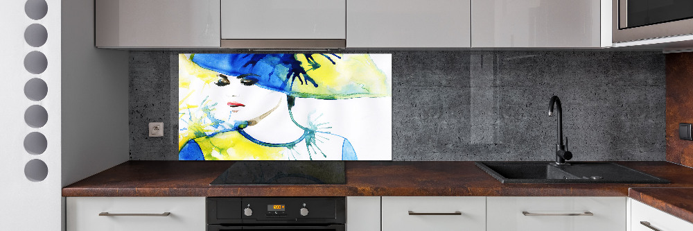 Cooker splashback A woman in a hat