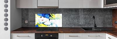 Cooker splashback A woman in a hat