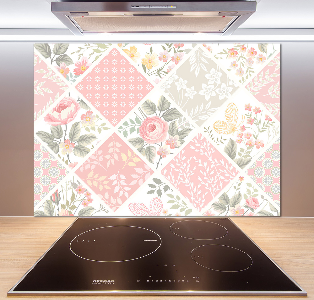 Kitchen splashback Roses and butterflies pattern