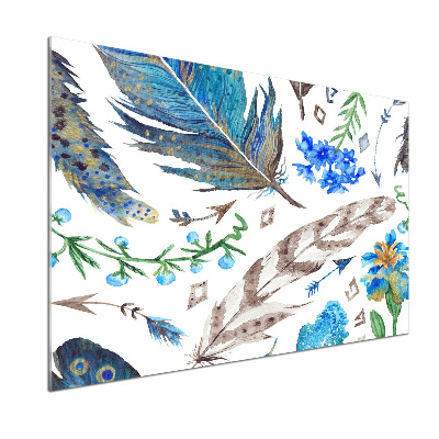 Glass splashback Feathers and flowers