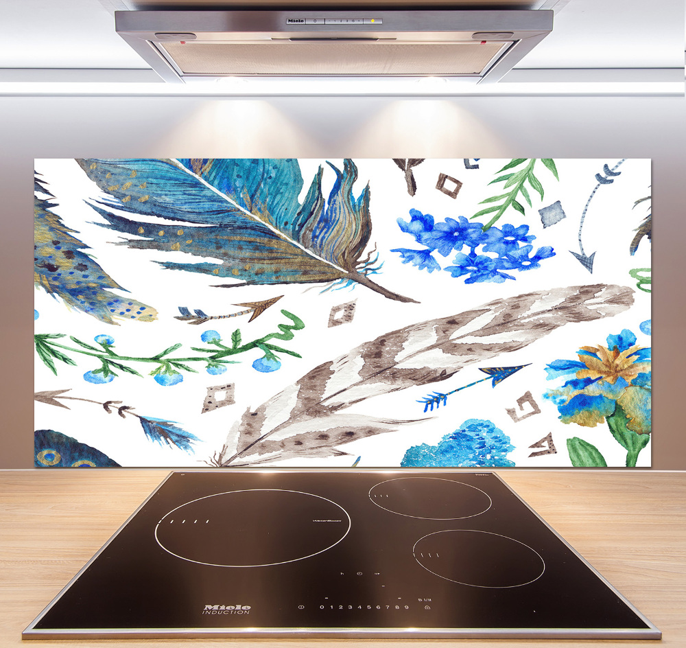 Glass splashback Feathers and flowers