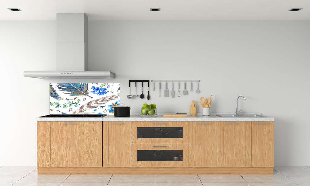 Glass splashback Feathers and flowers