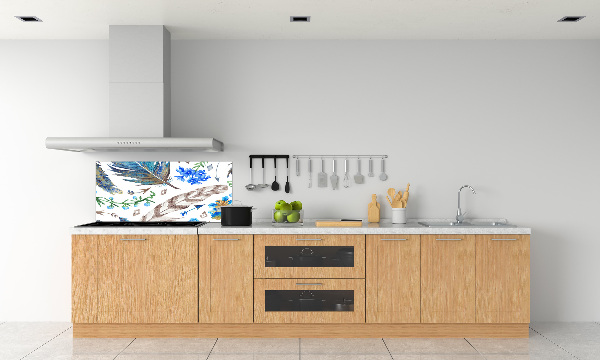 Glass splashback Feathers and flowers