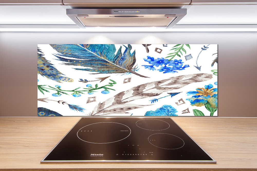 Glass splashback Feathers and flowers