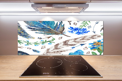 Glass splashback Feathers and flowers