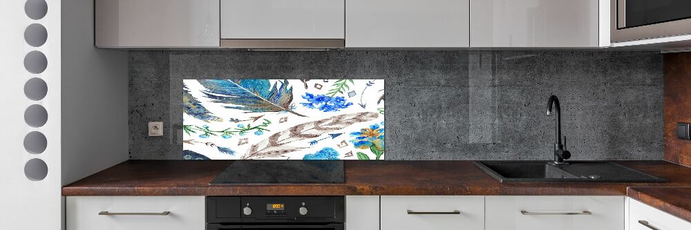 Glass splashback Feathers and flowers