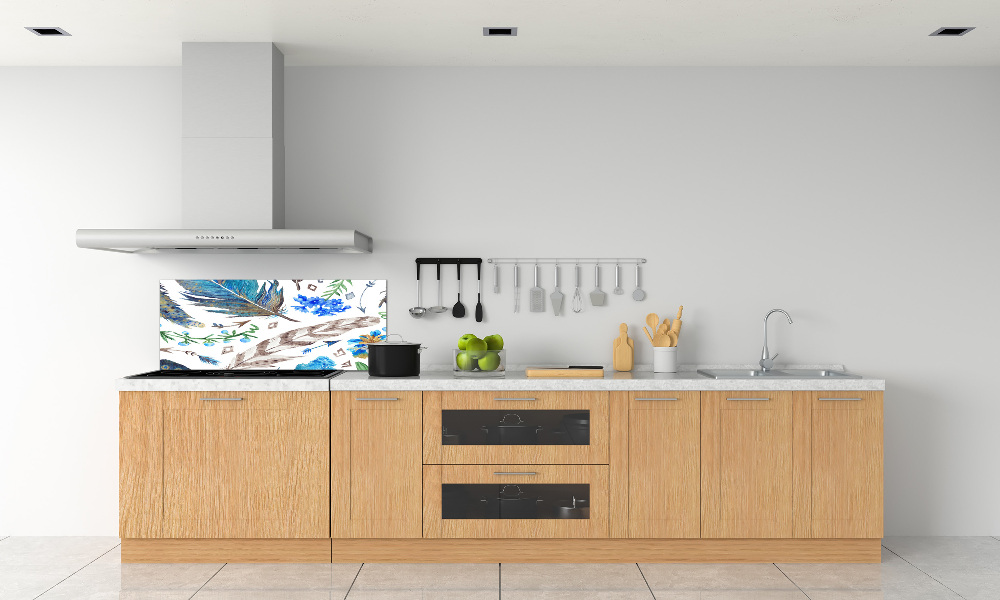 Glass splashback Feathers and flowers