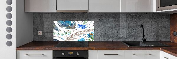 Glass splashback Feathers and flowers