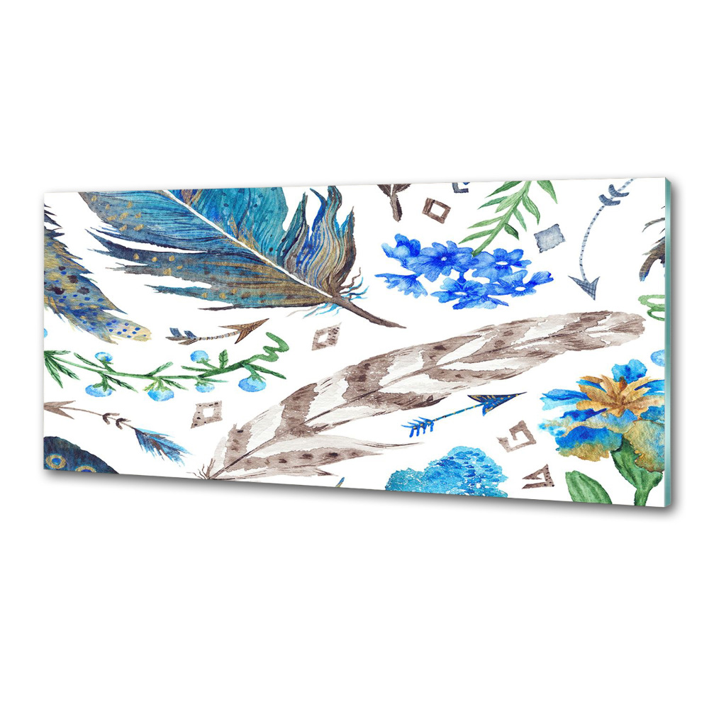 Glass splashback Feathers and flowers