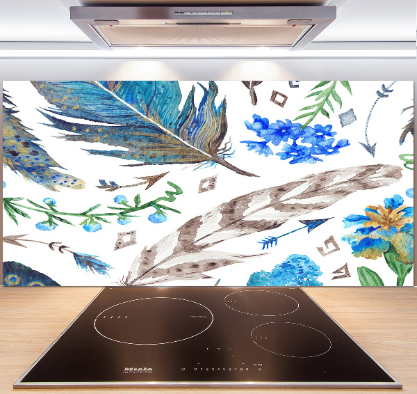 Glass splashback Feathers and flowers