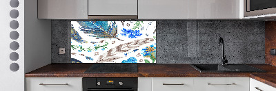 Glass splashback Feathers and flowers