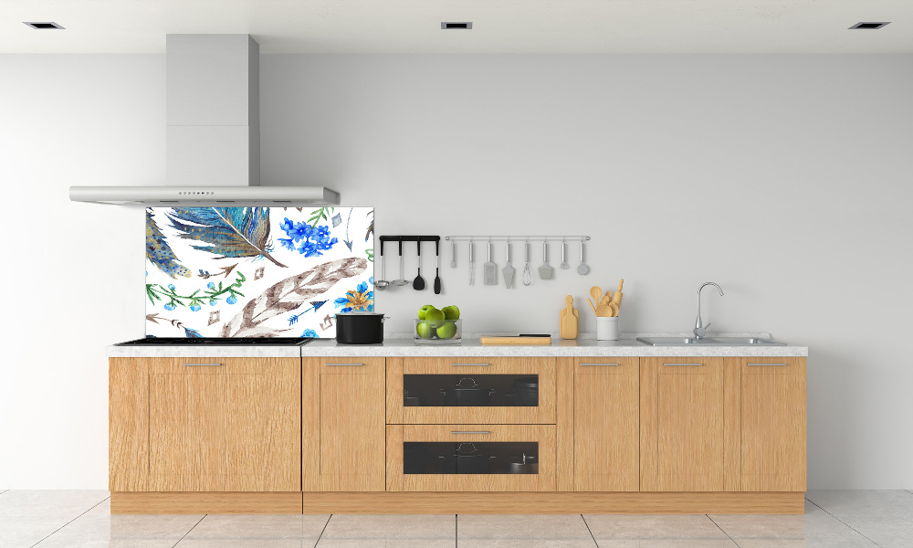 Glass splashback Feathers and flowers