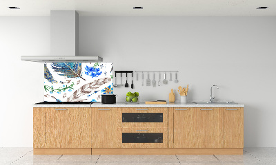 Glass splashback Feathers and flowers