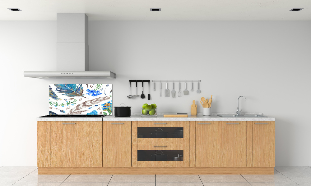 Glass splashback Feathers and flowers