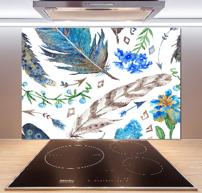 Glass splashback Feathers and flowers