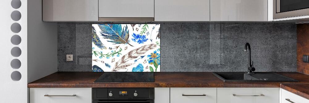 Glass splashback Feathers and flowers