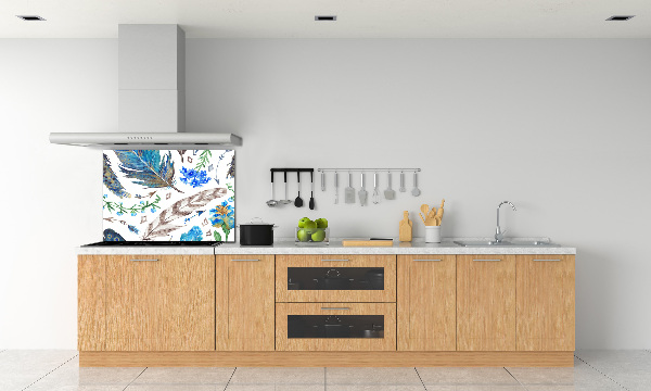 Glass splashback Feathers and flowers