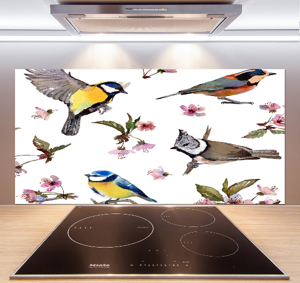 Kitchen splashback Birds cherry flowers