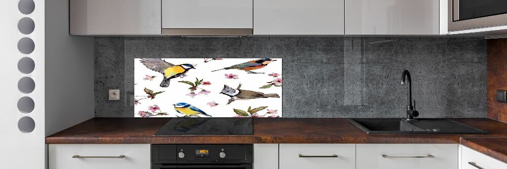 Kitchen splashback Birds cherry flowers