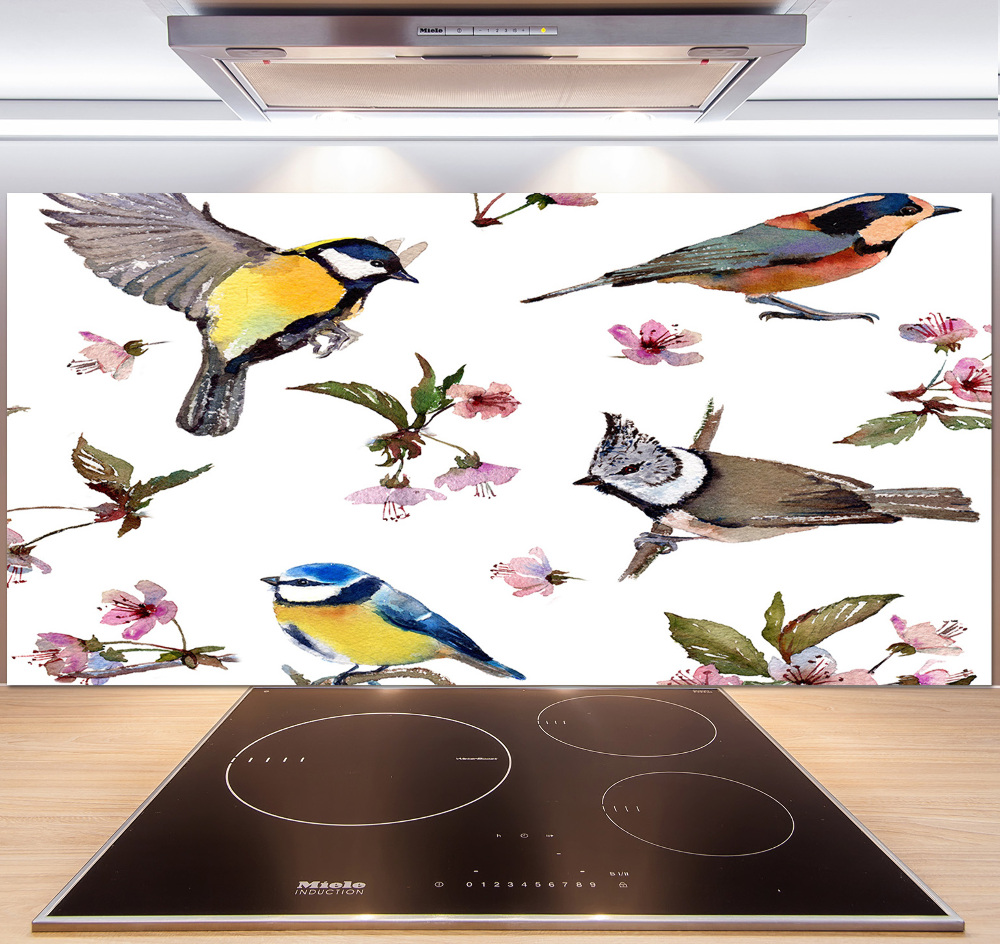 Kitchen splashback Birds cherry flowers